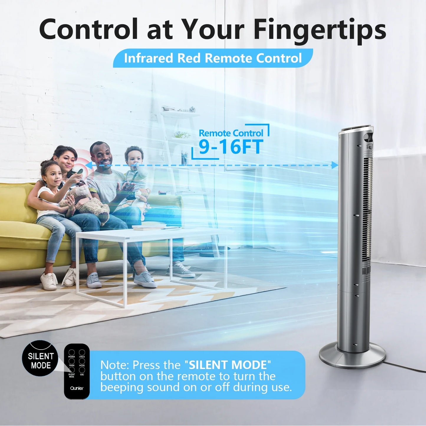 40" Oscillating Tower Fan with Remote