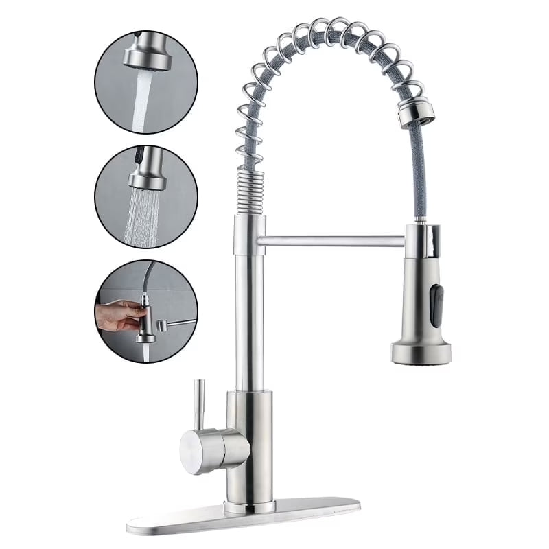 Kitchen Sink Faucet, Kitchen Faucets with Pull down Sprayer Stainless Steel 