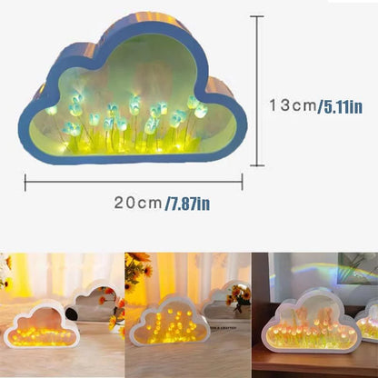 Cloud Mirror Tulip Lamp, Simulation Flower Bedroom Sleeping Table Lamp (Purple)