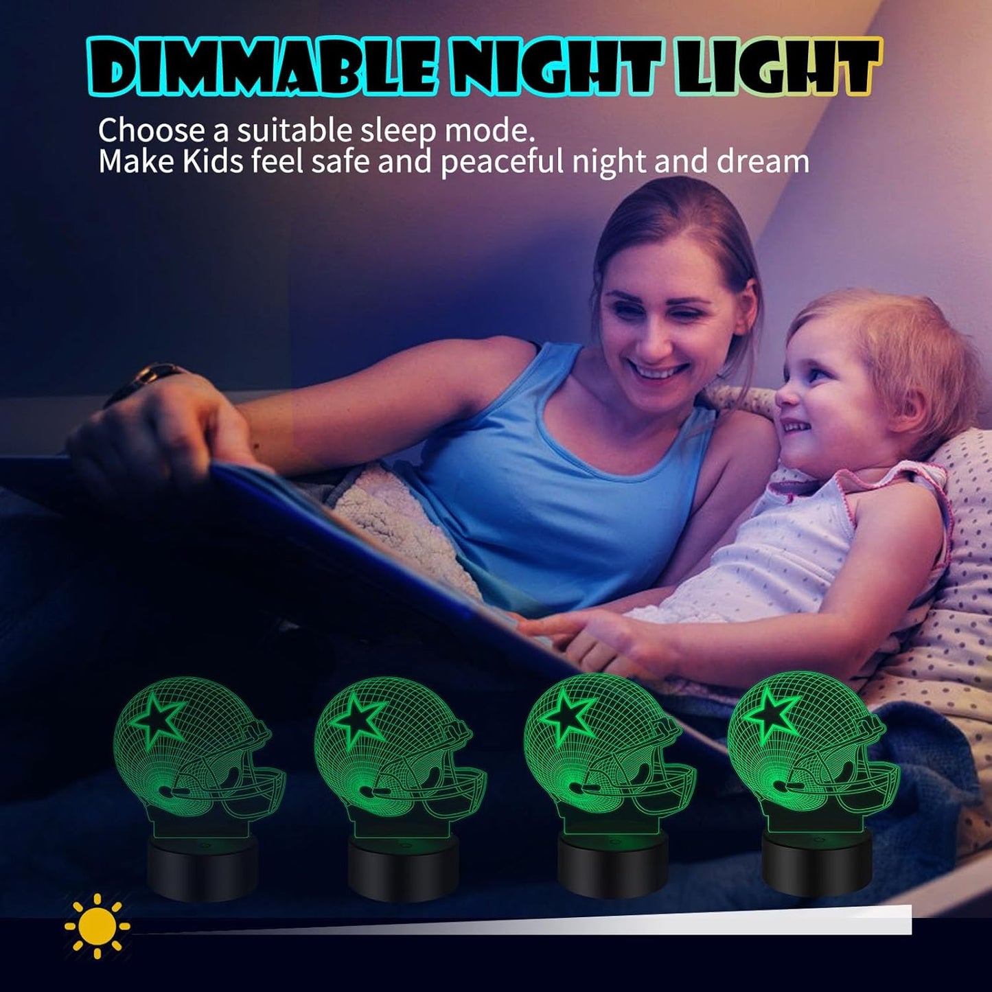 3D Illusion Night Light Desk Lamp, 7 Colors Auto Gradual Changing USB Powered LED Light (Baseball Helmet)