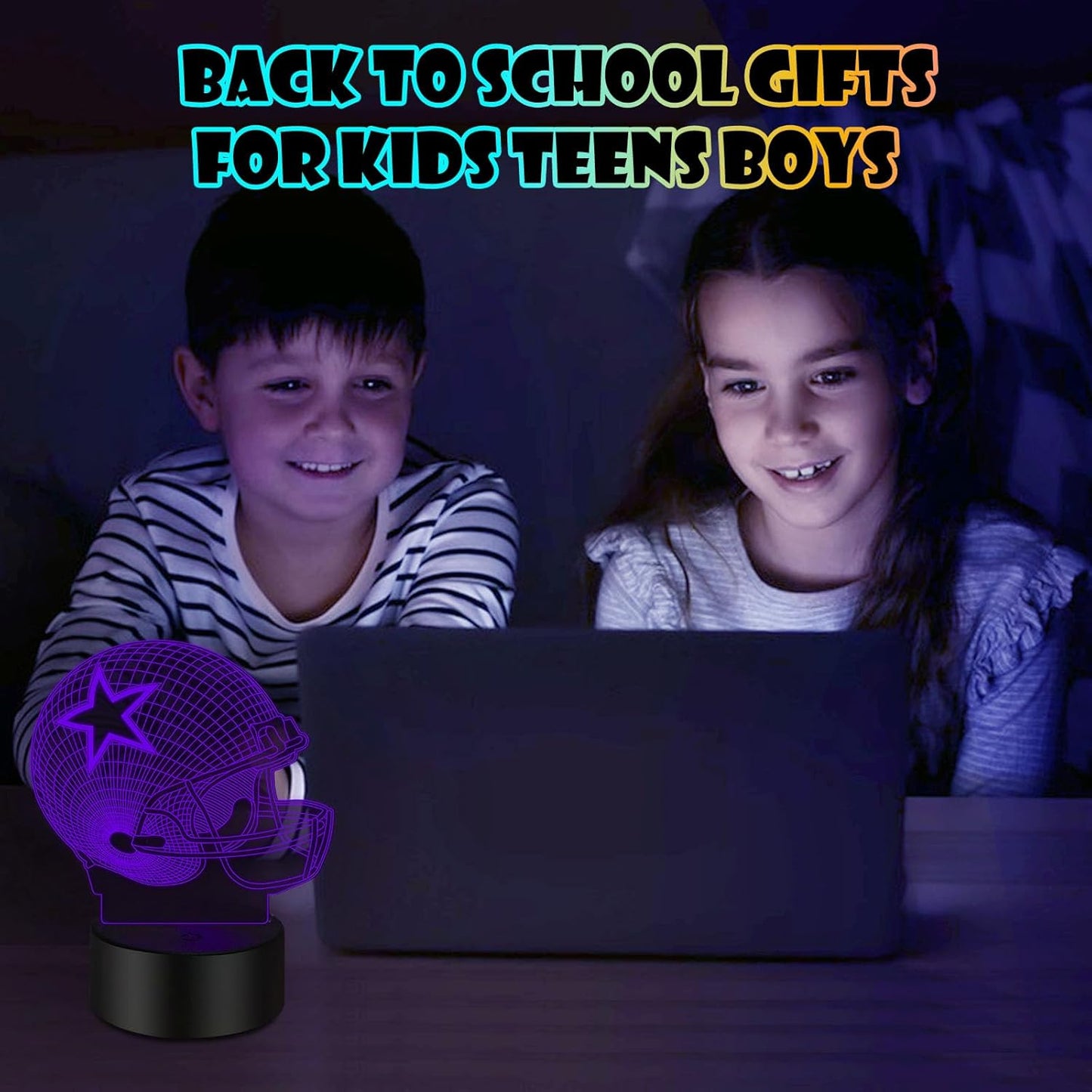 3D Illusion Night Light Desk Lamp, 7 Colors Auto Gradual Changing USB Powered LED Light (Baseball Helmet)