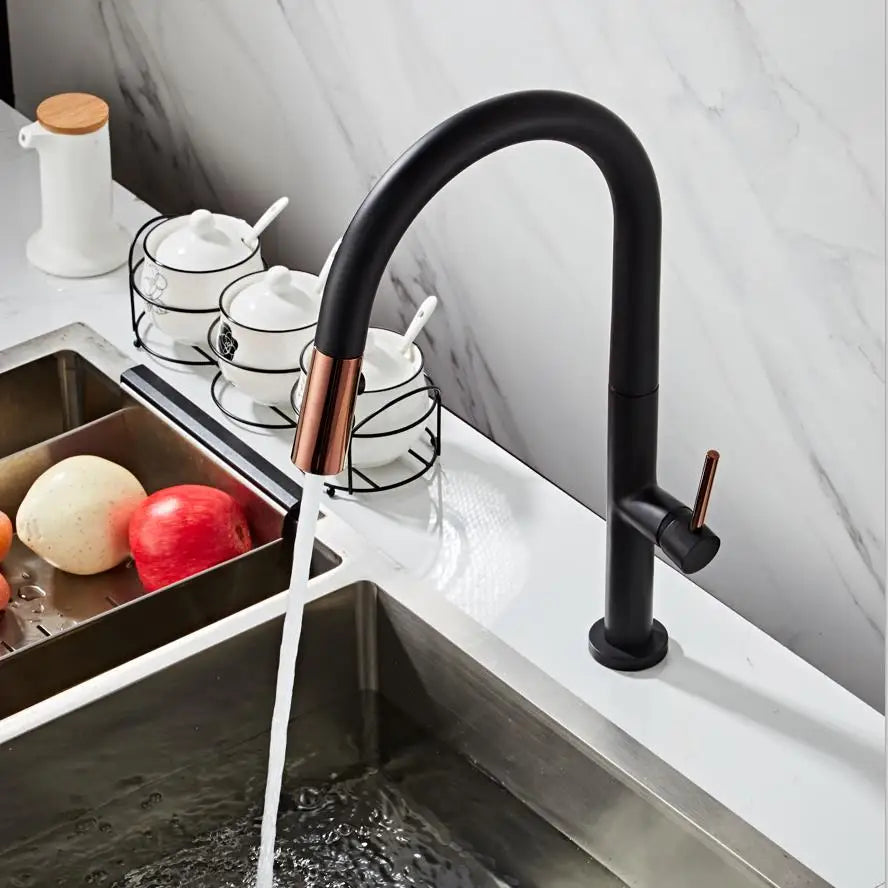Pull Out Kitchen Faucet Rose Gold and White Sink Mixer Tap 360 Degree Rotation Kitchen Mixer 