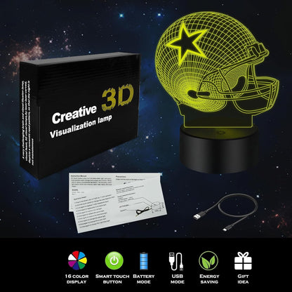 3D Illusion Night Light Desk Lamp, 7 Colors Auto Gradual Changing USB Powered LED Light (Baseball Helmet)