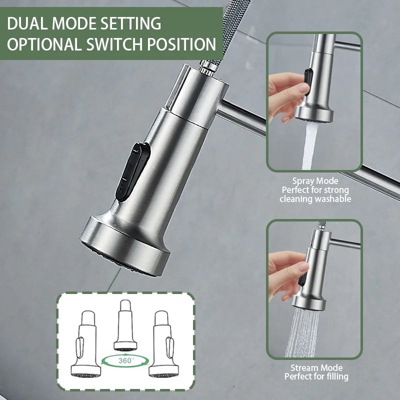 Kitchen Sink Faucet, Kitchen Faucets with Pull down Sprayer Stainless Steel 