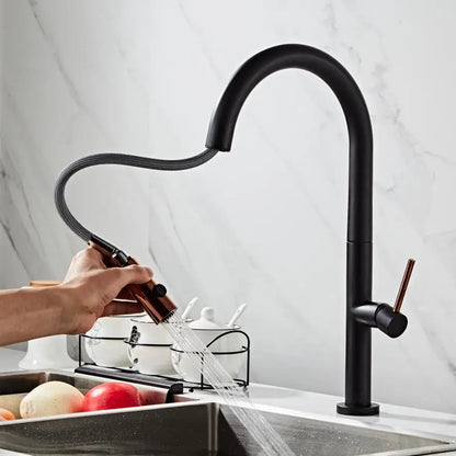 Pull Out Kitchen Faucet Rose Gold and White Sink Mixer Tap 360 Degree Rotation Kitchen Mixer 