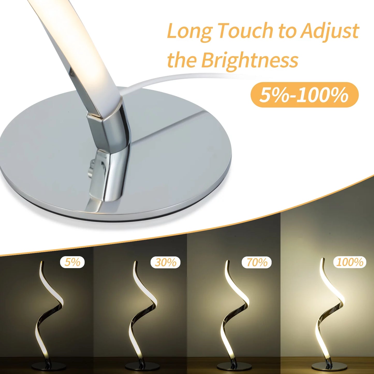 Modern Spiral Table Lamp -  Touch Control Bedside Lamp, 3 Colors & Fully Stepless Dimmable Nightstand Lamp