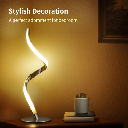 Modern Spiral Table Lamp -  Touch Control Bedside Lamp, 3 Colors & Fully Stepless Dimmable Nightstand Lamp
