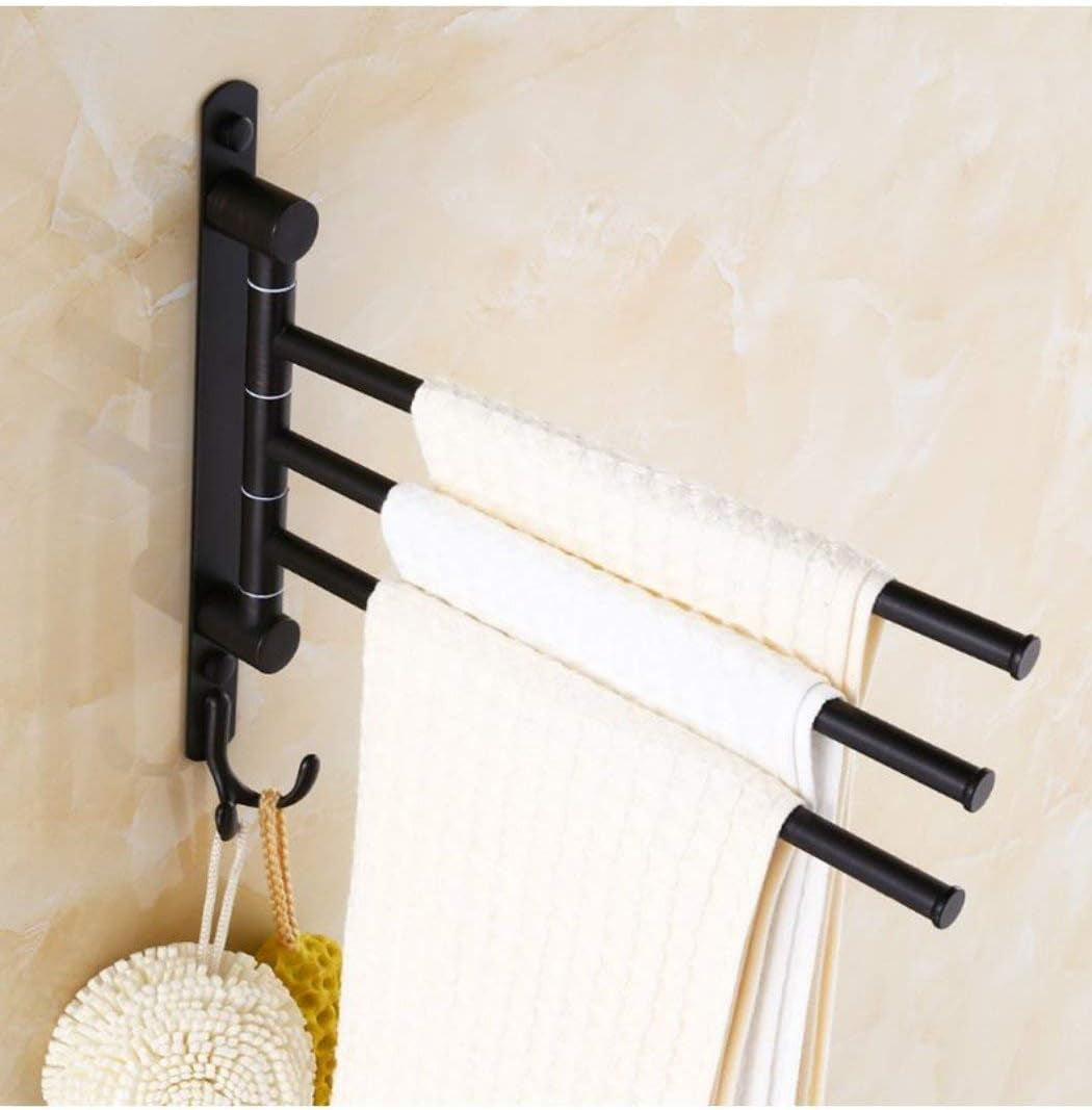 Swing Out Towel Racks for Bathroom Holder Wall Mounted Towel Bars with Hooks 3-Arm
