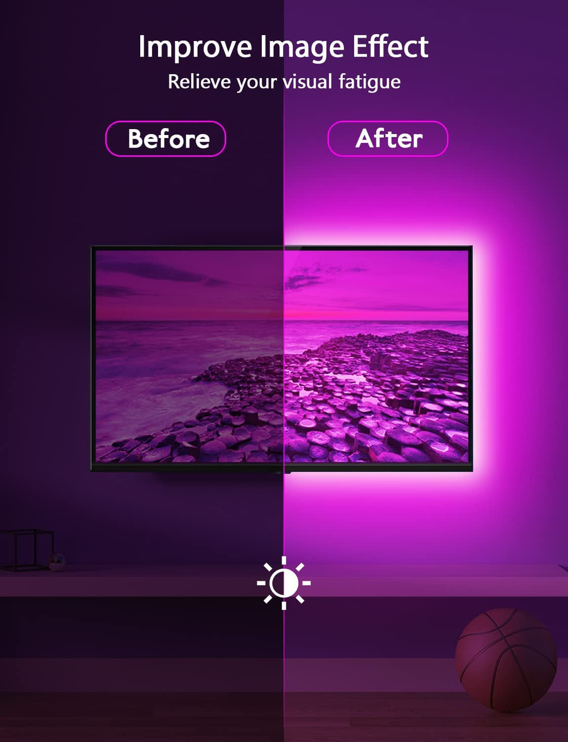 LED Lights for TV Led Backlight, 9.84Ft RGB Led Strip Lights USB TV Lights behind 32-43In