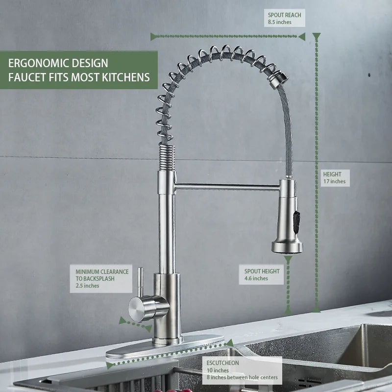 Kitchen Sink Faucet, Kitchen Faucets with Pull down Sprayer Stainless Steel 