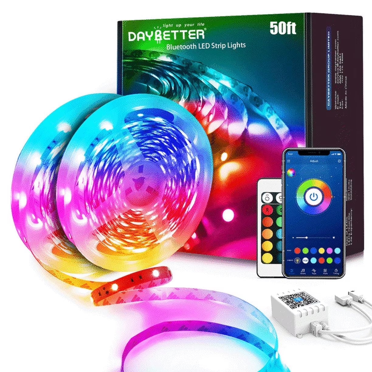 50Ft LED Strip Lights,Color Changing Music Sync with Remote Control (App+Remote +Mic)