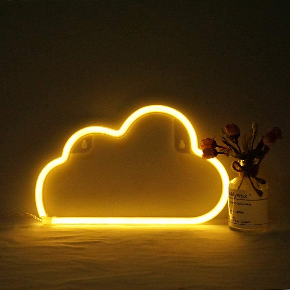 Neon Cloud Sign, Battery or USB Powered Night Light as Wall Decor for Kids Room, Bedroom, Festival, Party (Cloud-Y)