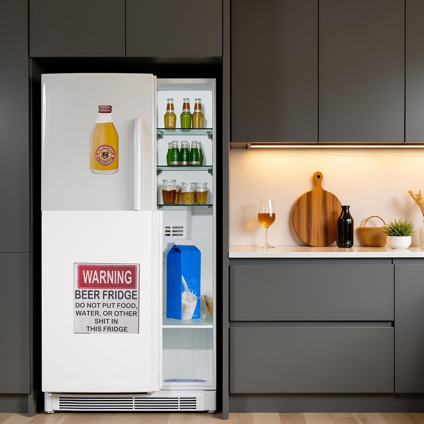 Humorous Warning Magnet for Beer Fridge - Do Not Store Food or Beverages - Kitchen Accessory