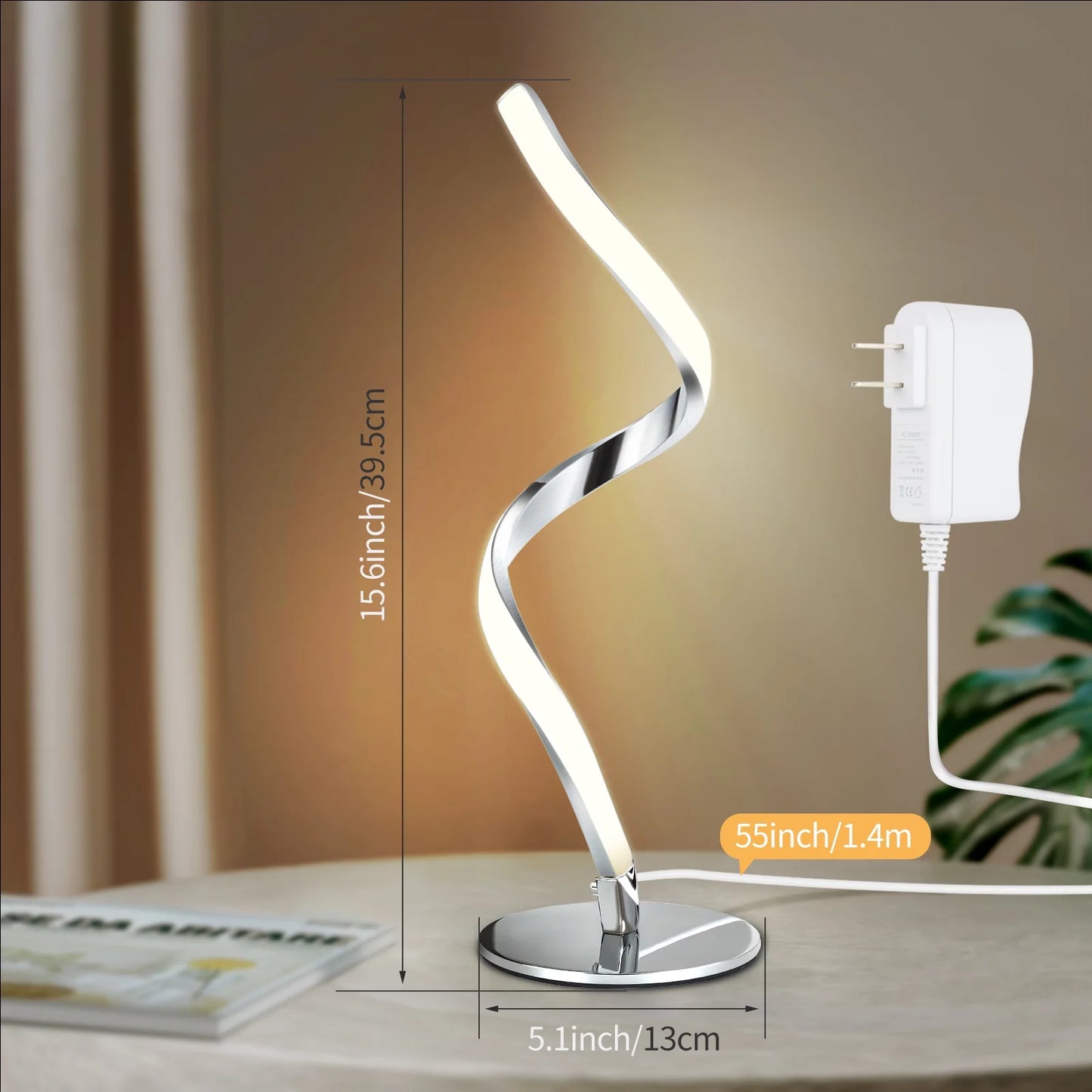 Modern Spiral Table Lamp -  Touch Control Bedside Lamp, 3 Colors & Fully Stepless Dimmable Nightstand Lamp