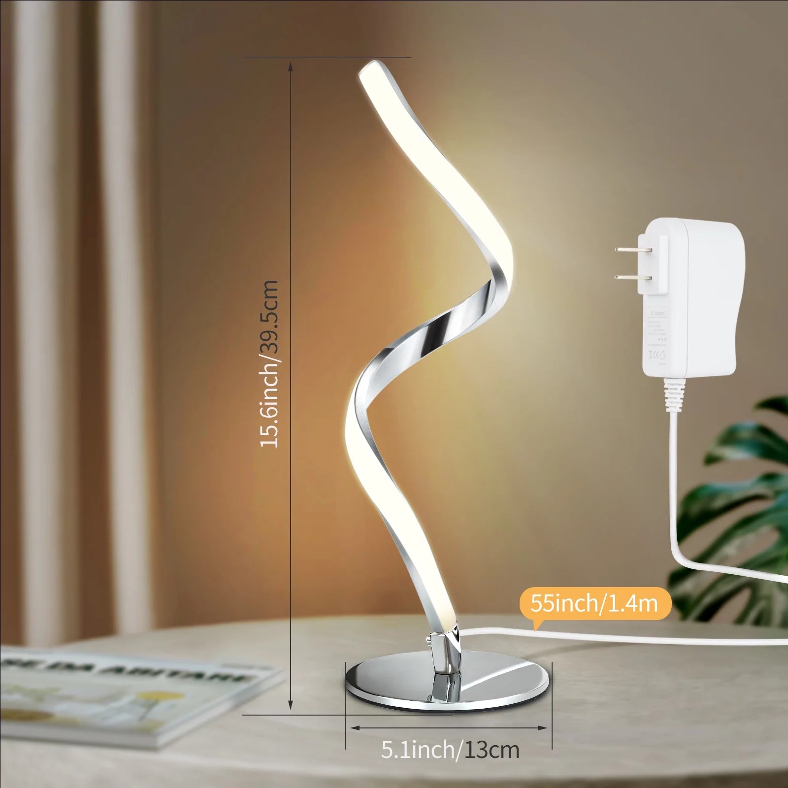 Modern Spiral Table Lamp -  Touch Control Bedside Lamp, 3 Colors & Fully Stepless Dimmable Nightstand Lamp
