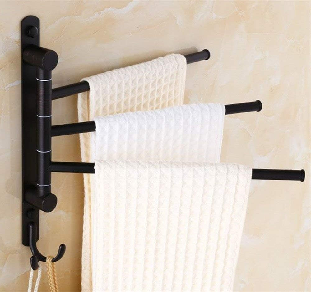 Swing Out Towel Racks for Bathroom Holder Wall Mounted Towel Bars with Hooks 3-Arm