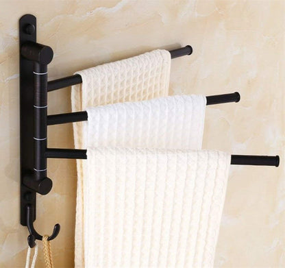 Swing Out Towel Racks for Bathroom Holder Wall Mounted Towel Bars with Hooks 3-Arm