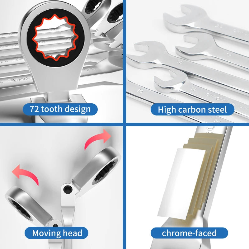 8-32Mm Movable Head Ratchet Wrenchdouble Head Dual-Use 
