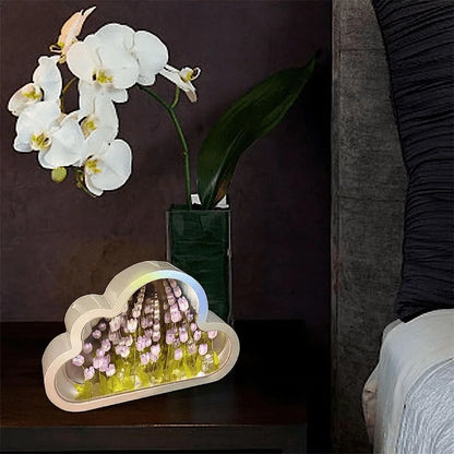 Cloud Mirror Tulip Lamp, Simulation Flower Bedroom Sleeping Table Lamp (Purple)