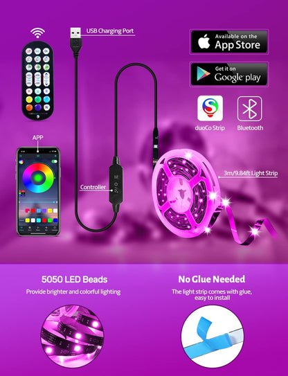 LED Lights for TV Led Backlight, 9.84Ft RGB Led Strip Lights USB TV Lights behind 32-43In