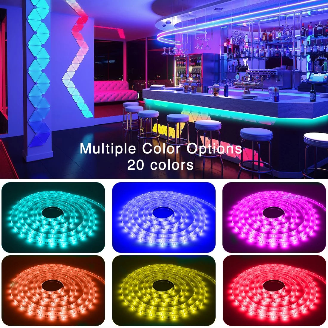 50Ft LED Strip Lights,Color Changing Music Sync with Remote Control (App+Remote +Mic)
