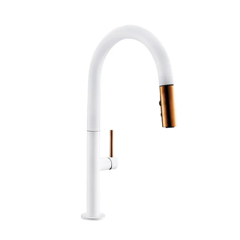 Pull Out Kitchen Faucet Rose Gold and White Sink Mixer Tap 360 Degree Rotation Kitchen Mixer 
