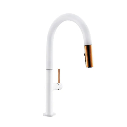 Pull Out Kitchen Faucet Rose Gold and White Sink Mixer Tap 360 Degree Rotation Kitchen Mixer 