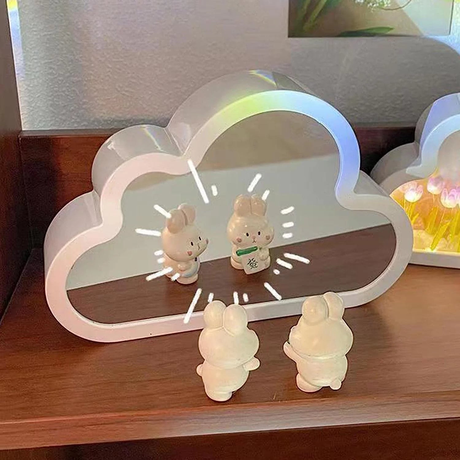 Cloud Mirror Tulip Lamp, Simulation Flower Bedroom Sleeping Table Lamp (Purple)