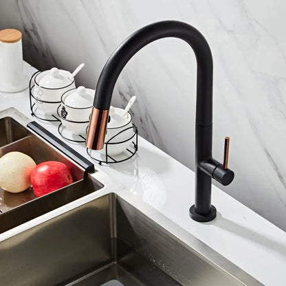 Pull Out Kitchen Faucet Rose Gold and White Sink Mixer Tap 360 Degree Rotation Kitchen Mixer 