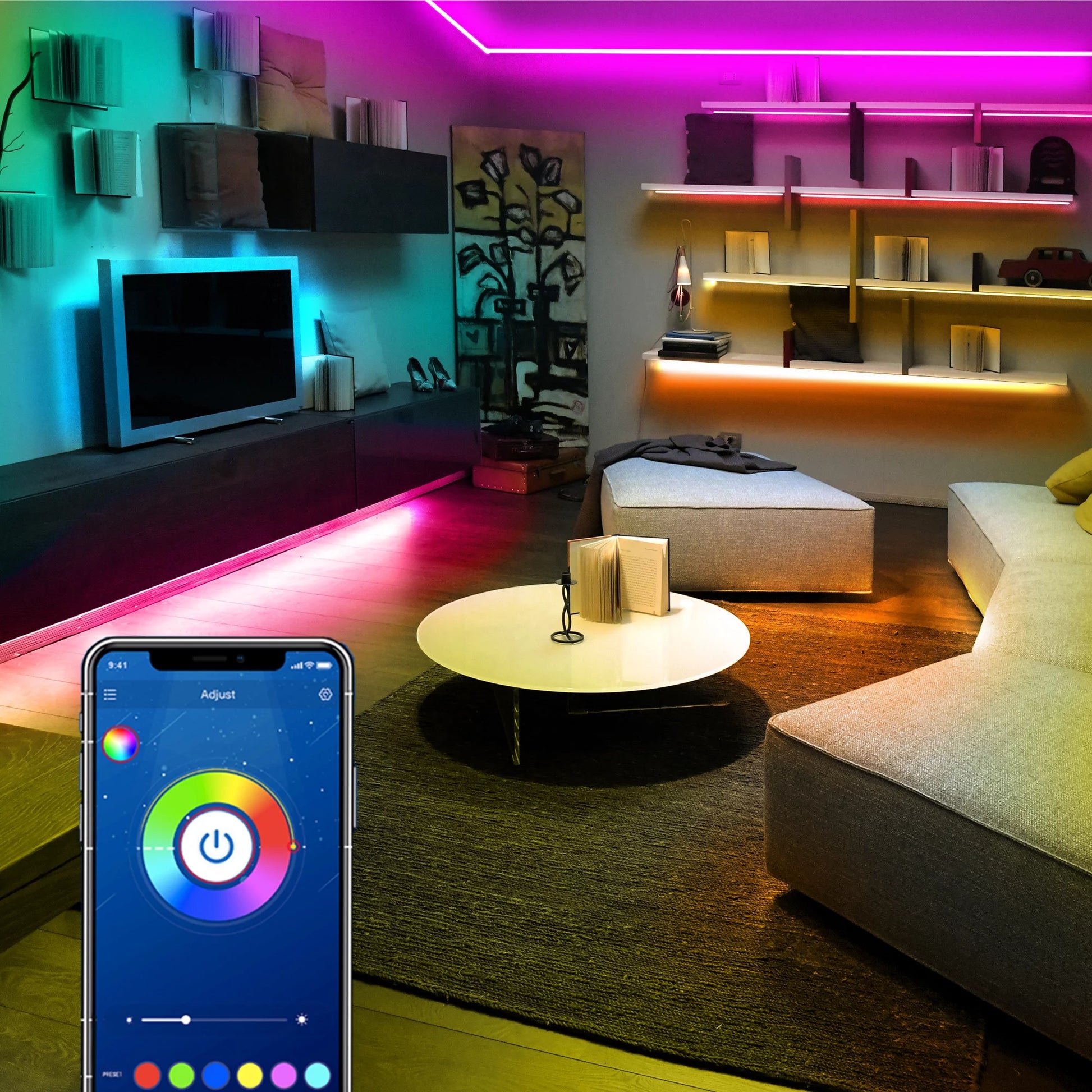 50Ft LED Strip Lights,Color Changing Music Sync with Remote Control (App+Remote +Mic)