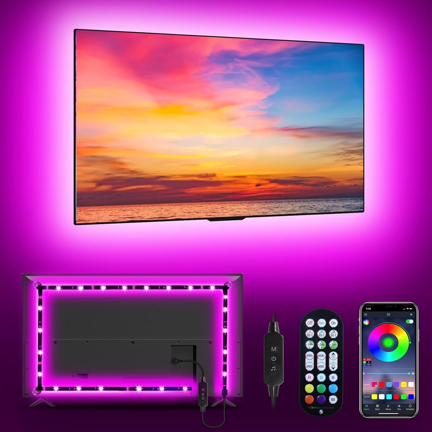 LED Lights for TV Led Backlight, 9.84Ft RGB Led Strip Lights USB TV Lights behind 32-43In