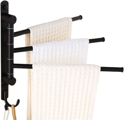 Swing Out Towel Racks for Bathroom Holder Wall Mounted Towel Bars with Hooks 3-Arm
