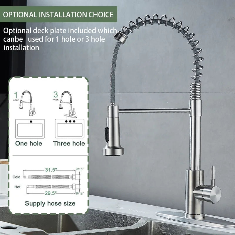 Kitchen Sink Faucet, Kitchen Faucets with Pull down Sprayer Stainless Steel 