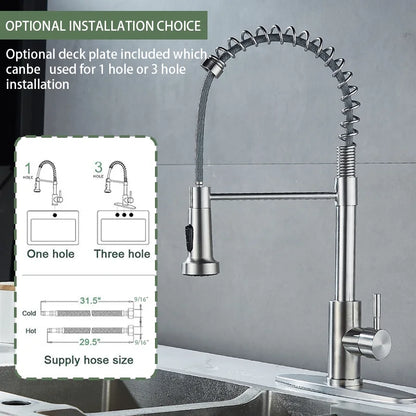 Kitchen Sink Faucet, Kitchen Faucets with Pull down Sprayer Stainless Steel 